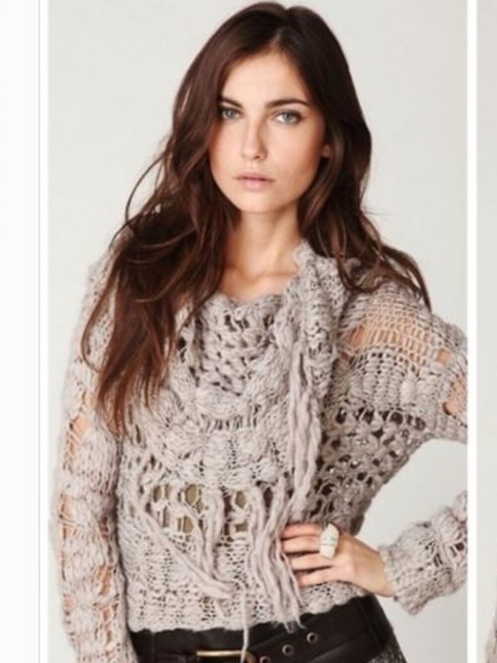 NWT FREE PEOPLE - Cowl Neck Open knit Pullover Sweater with fringe -Size S